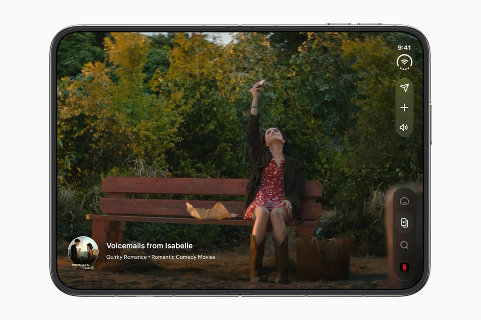 Netflix on the iPhone Duo's unfolded inner display in landscape orientation.
